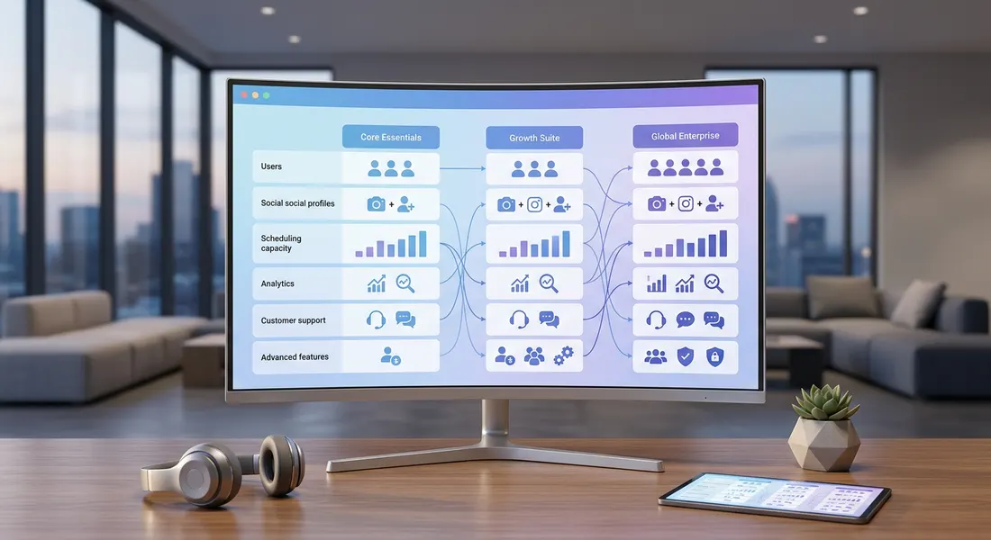 Comparison of Hootsuite 2026 pricing plans showing differences in users, social accounts, and features