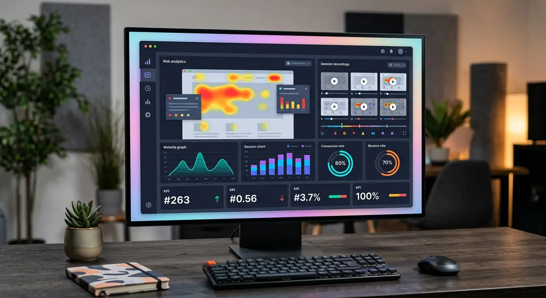 Hotjar dashboard showing heatmaps, session recordings, and user behavior insights on a website